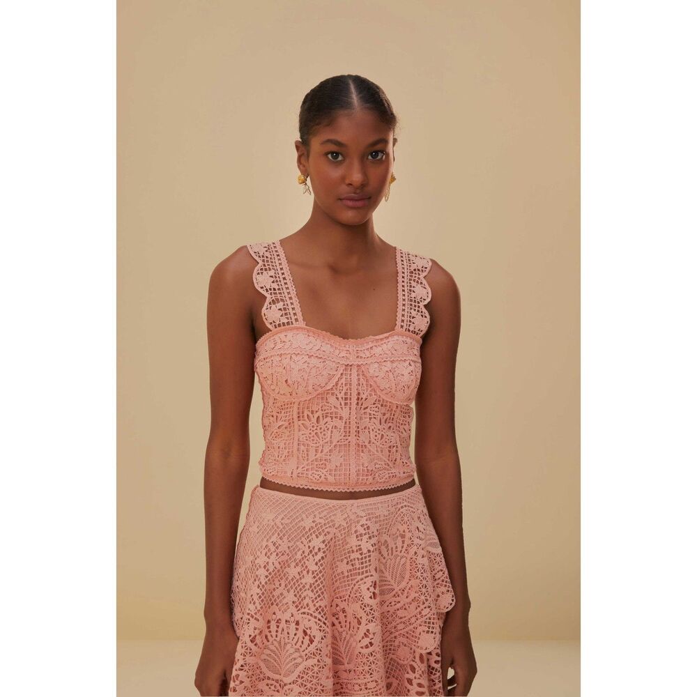 NWT Farm Rio Light Pink Guipure Sleeveless Corset XL